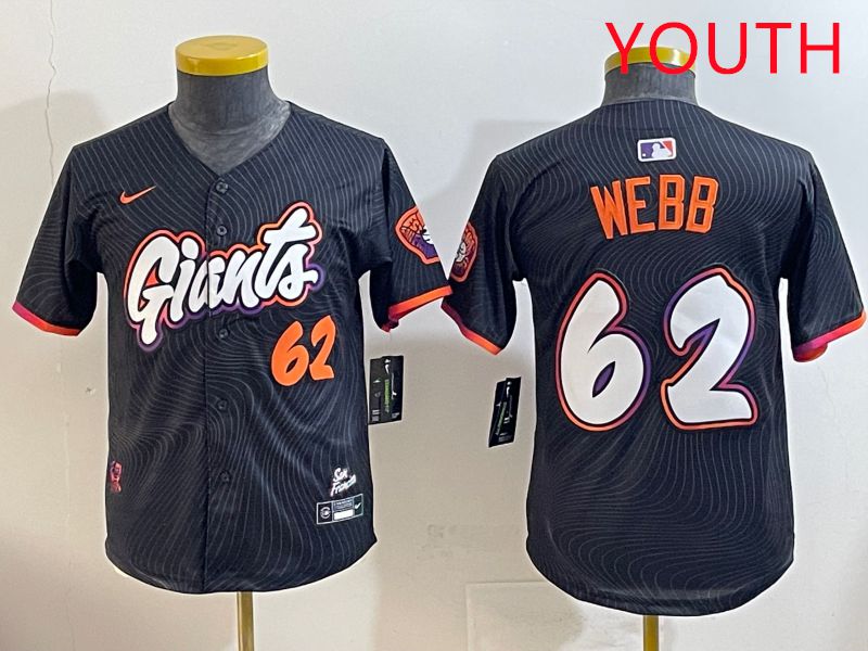 Youth San Francisco Giants 62 Webb Black Joint Name 2025 Nike MLB Jersey style 6